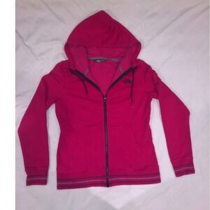 The North Face Womens Pink Full Zip Fleece Hoodie Magenta Medium Sporty Striped